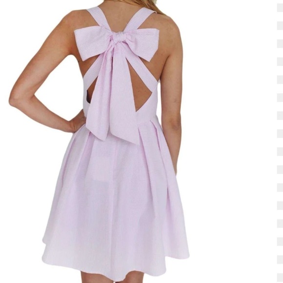 Lauren James Dresses & Skirts - LAUREN JAMES Pink Seersucker Halter Style Dress Size Large
